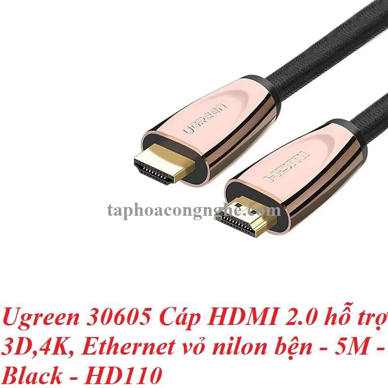 Ugreen 30605 5M Cáp HDMI 2.0 hỗ trợ 3D 4K Ethernet vỏ nilon bện HD110 30030605